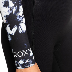 2023 Roxy Dames Elite XT 3/2mm Gbs Borst Ritssluiting Wetsuit ERJW103135 - True Black / Black Flowers